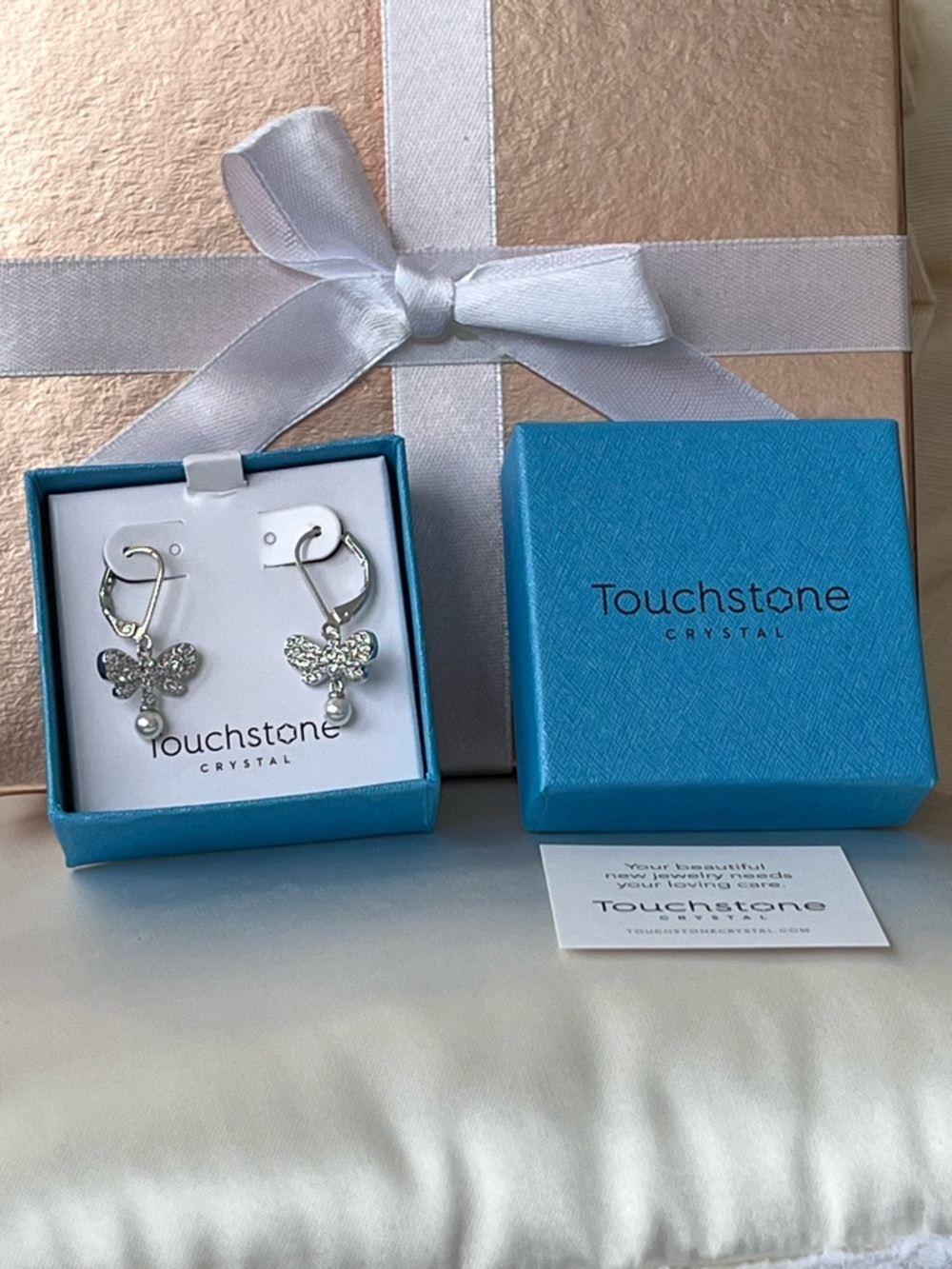 TSC by Swarovski white crystals & pearls Fly By earrings BNIB retail $89 - Picture 5 of 8